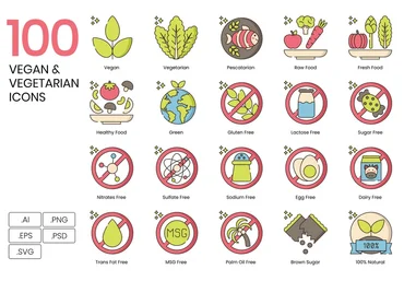 Elements.Envato 100 Vegan & Vegetarian Icons 2021 слив