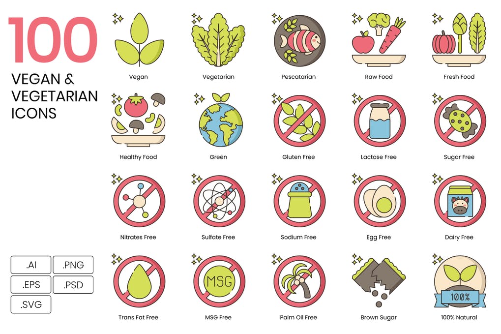 Elements.Envato 100 Vegan & Vegetarian Icons 2021 слив курса