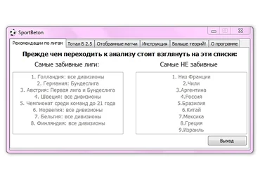 Спорт Бетон - Программа для ставок на футбол слив