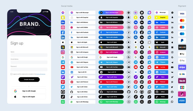 Freepik Sign in page with social media icons and buttons for mobile interface 2021 слив курса