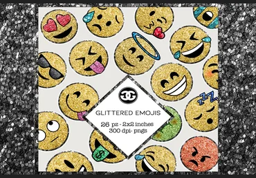 Creativemarket Glitter Emoji Clip arts png set слив