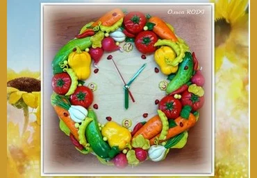 Часы для кухни - овощное изобилие - Родионова 2015 слив