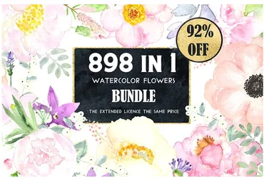 Creativemarket Watercolor flowers BUNDLE слив
