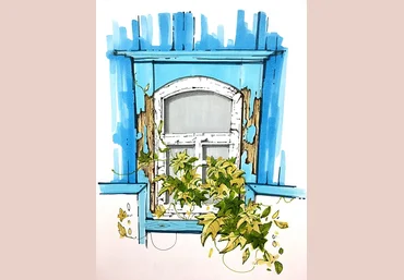 Архитектурный скетчинг маркерами. Старое окошко - Куцаева 2017 слив