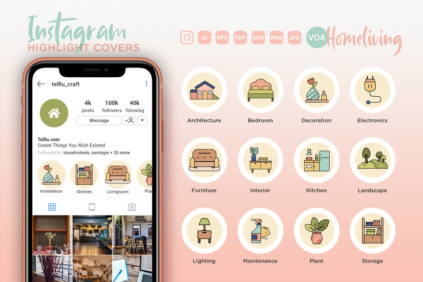 Envato Elements Instagram Highlight Icon V04 Homeliving слив курса