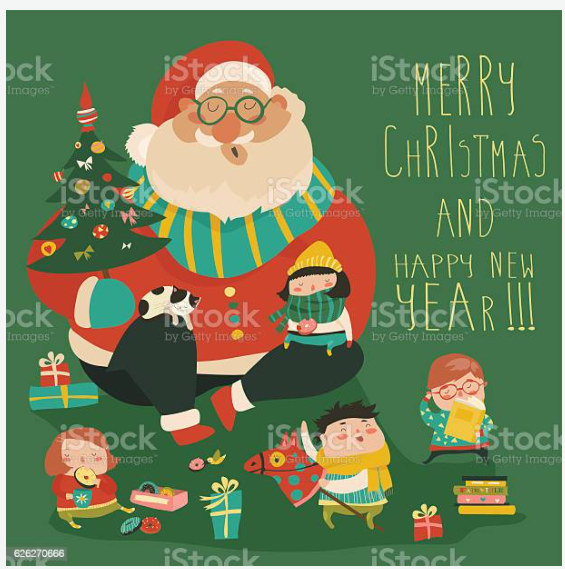 istockphoto Cartoon Santa with kids stock illustration 2021 слив курса