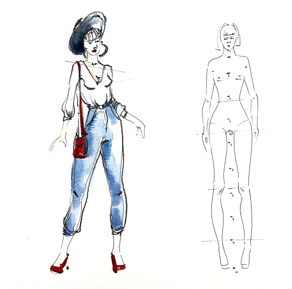 Дарья Куцаева Fashion скетчинг акварелью. Пропорции фигуры модели слив курса
