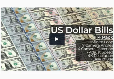 VideoHive US Dollar Bills - 14 Pack - Шаблон для создания анимированных фонов с долларами 2021 слив