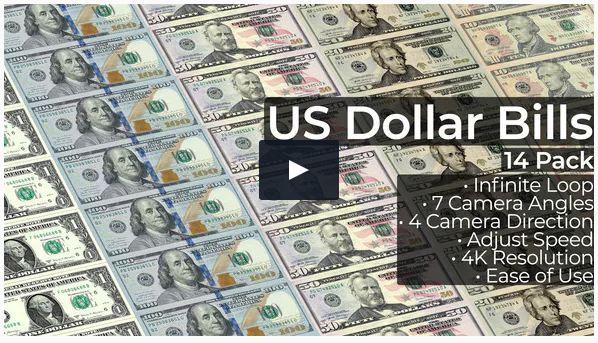 VideoHive US Dollar Bills - 14 Pack - Шаблон для создания анимированных фонов с долларами 2021 слив курса