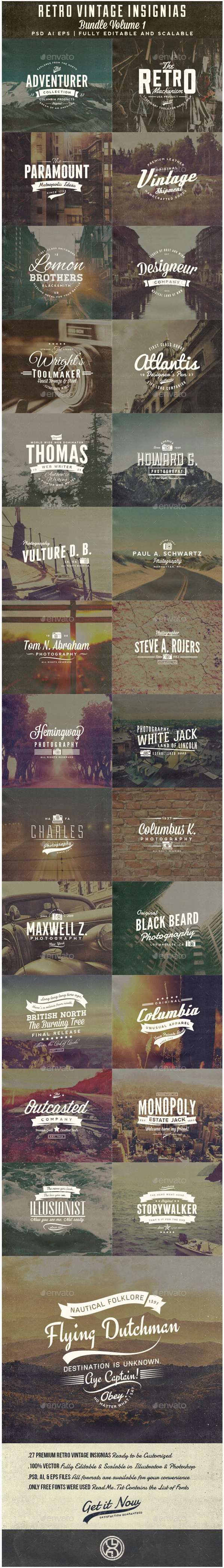 Graphicriver 27 Retro Vintage Insignias Bundle Volume 1 слив курса