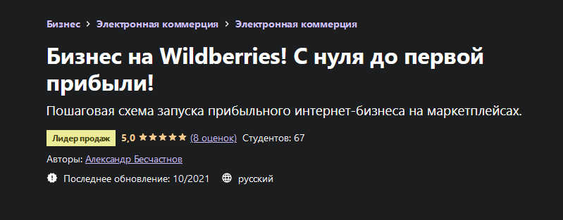 Александр Бесчастнов Udemy Бизнес на Wildberries! С нуля до первой прибыли! 2021 слив курса