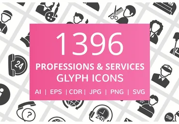Creativemarket 1396 Professions Glyph Icons слив