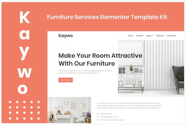Themeforest Kaywo - Furniture Services Elementor Template Kit слив курса