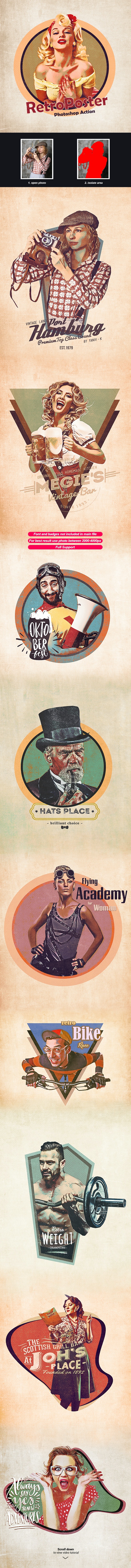 Graphicriver RetroPoster - Photoshop Action 2020 слив курса