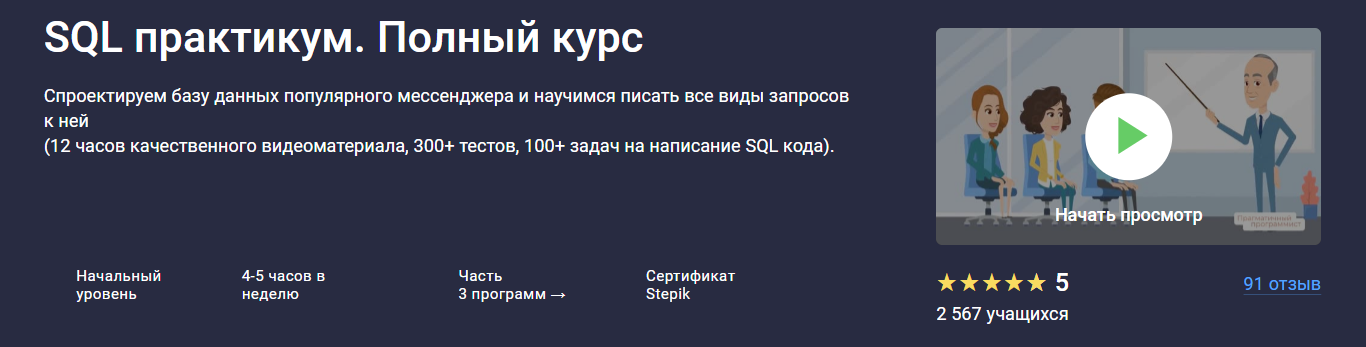Stepik SQL практикум. Полный курс 2025 слив курса