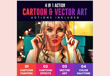 Graphicriver 4 in 1 Cartoon & Vector Art Photoshop Actions 2020 слив