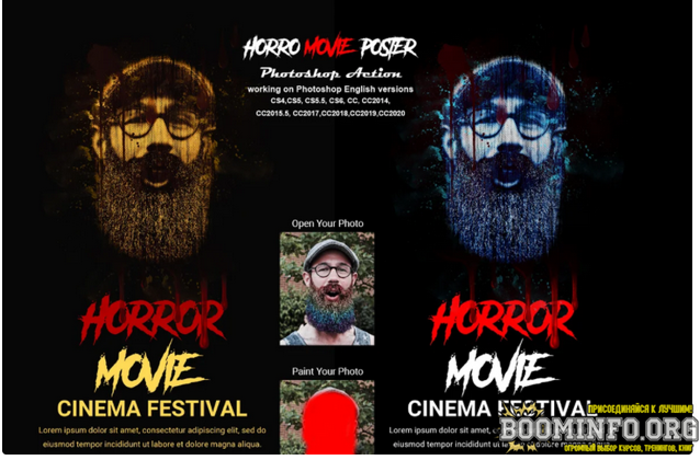 Creativemarket Horror Movie Poster Photoshop Action 2021 слив курса