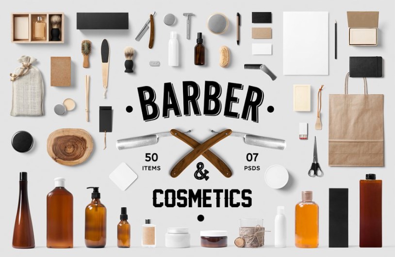 Creativemarket Barber & Cosmetics Branding Mock-Up слив курса