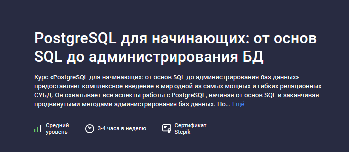 Максим Дуплей Stepik PostgreSQL для начинающих: от основ SQL до администрирования БД 2024 слив курса