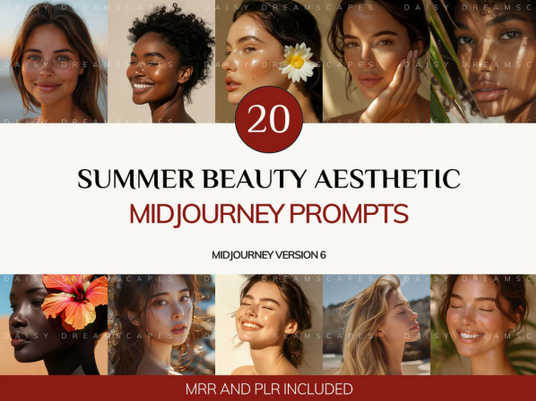DaisyDreamscapes Промпты для создания изображений летних эстетичных красавиц в Midjourney 2025 слив курса