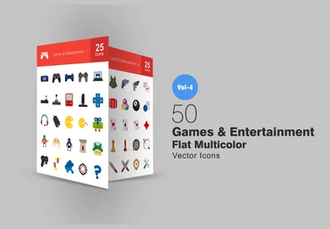 Envato Elements 50 Games & Entertainment Flat Multicolor Icons слив