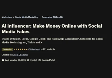 Арнольд Оберлейтер Udemy ИИ инфлуэснсер: Зарабатывайте деньги онлайн в соцсетях 2025 слив