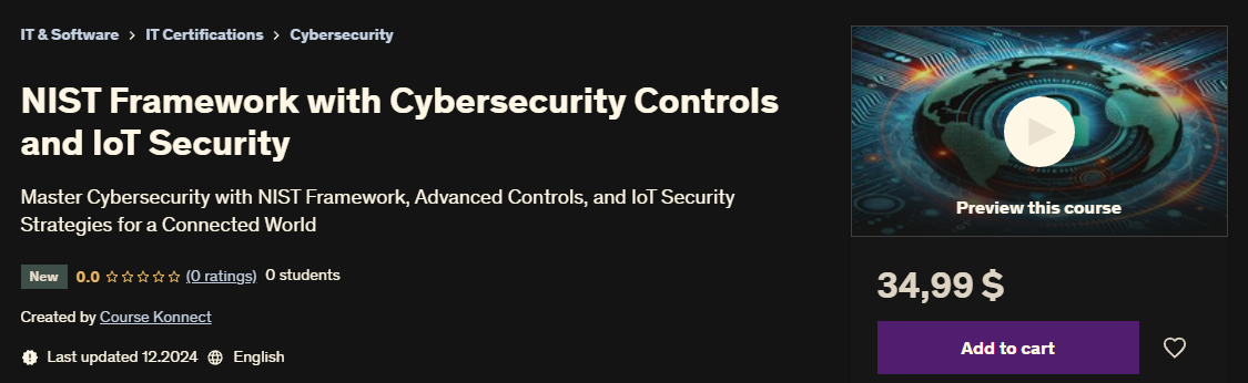 Udemy NIST Framework с элементами контроля кибербезопасности и безопасности IoT 2024 слив курса
