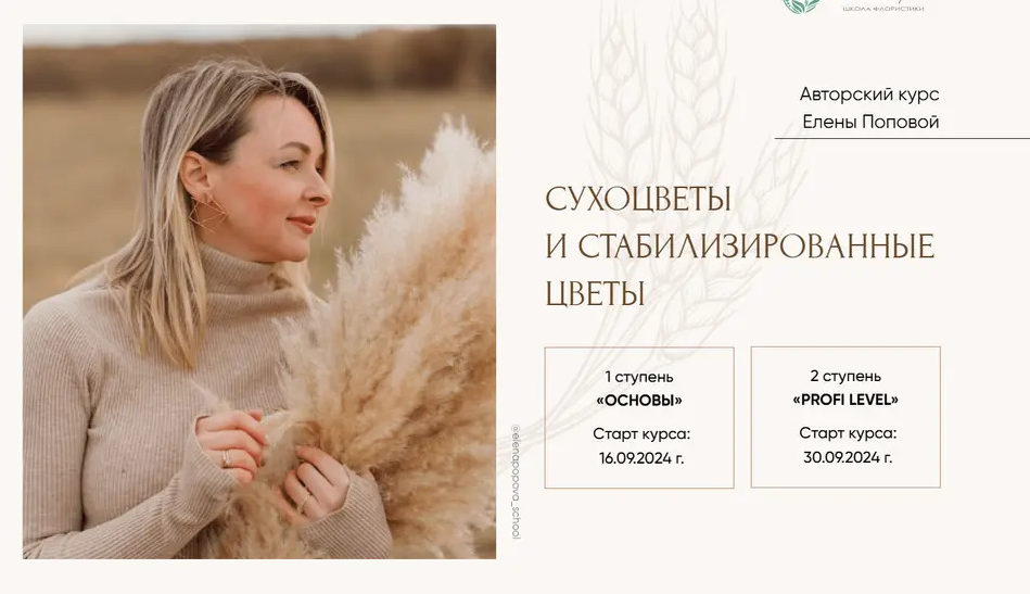 Елена Попова Интерьерная флористика и сухоцветы. 2 ступень Profi Level 2024 слив курса