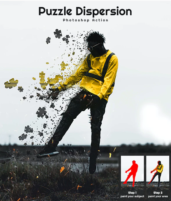 Graphicriver Puzzle Dispersion Photoshop Action 2020 слив курса