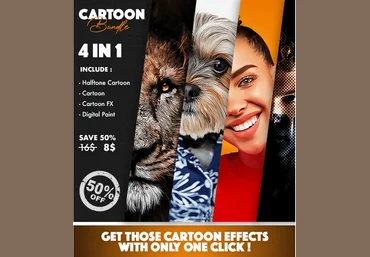Graphicriver 4 in 1 Cartoon Bundle Photoshop Actions 2021 скачать слив