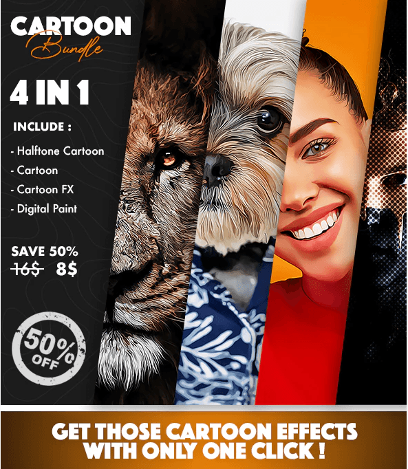 Graphicriver 4 in 1 Cartoon Bundle Photoshop Actions 2021 слив курса