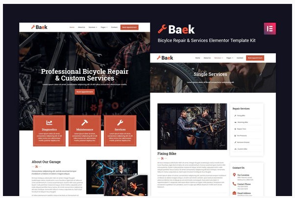 Themeforest Baek - Bicycle Repair and Service Elementor Template Kit слив курса