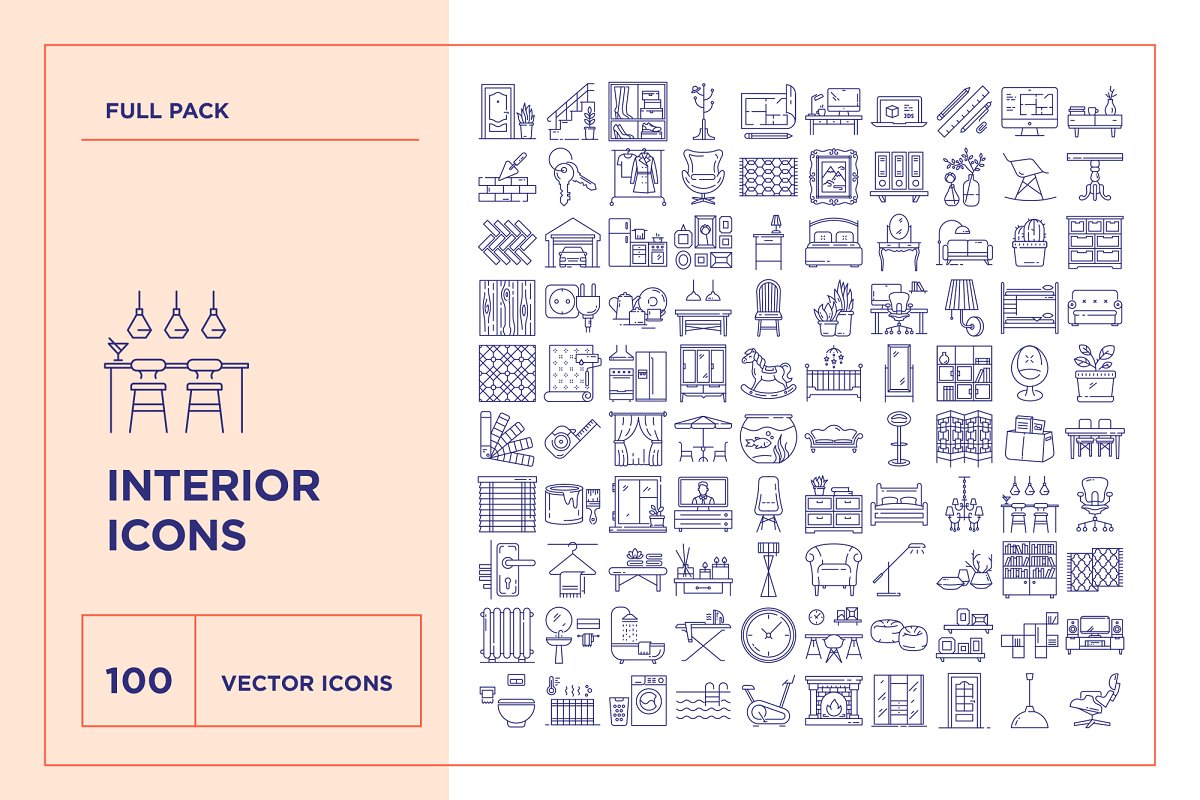 Creativemarket Interior Design Icons Set слив курса