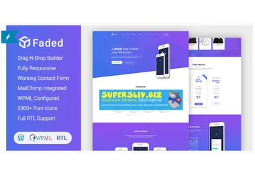Envantomarket Faded - Responsive App Landing Page WordPress Theme + RTL слив
